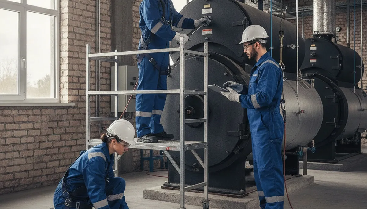 Boiler repair technician servicing a residential boiler in Greensboro, NC