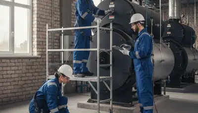 Boiler repair technician servicing a residential boiler in Greensboro, NC