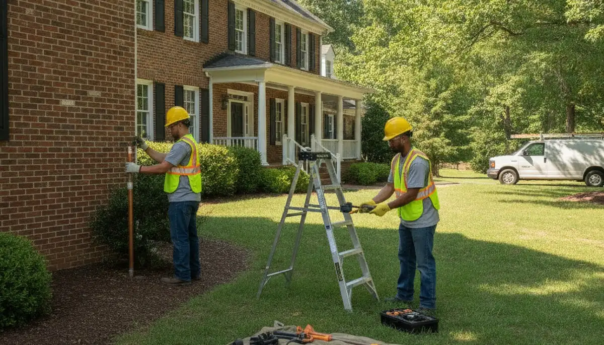 Professional plumber servicing a repair job in Greensboro, NC for plumbing leak and pipe issues
