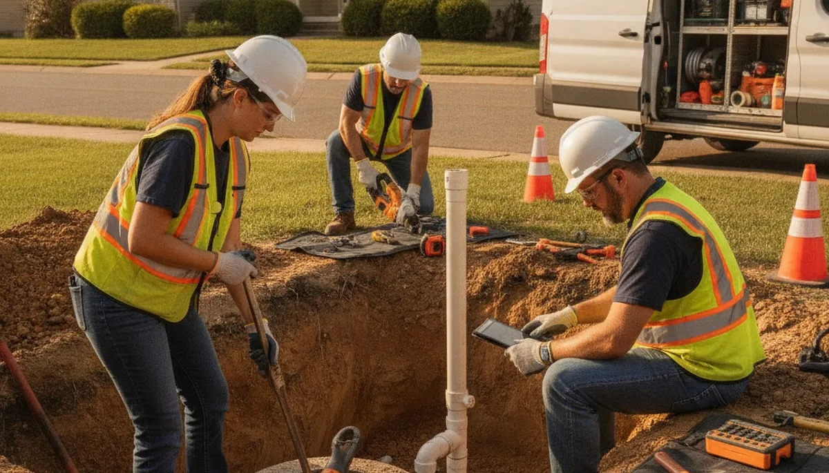 Greensboro, NC plumber repairing a home septic system for slow drainage and system issues