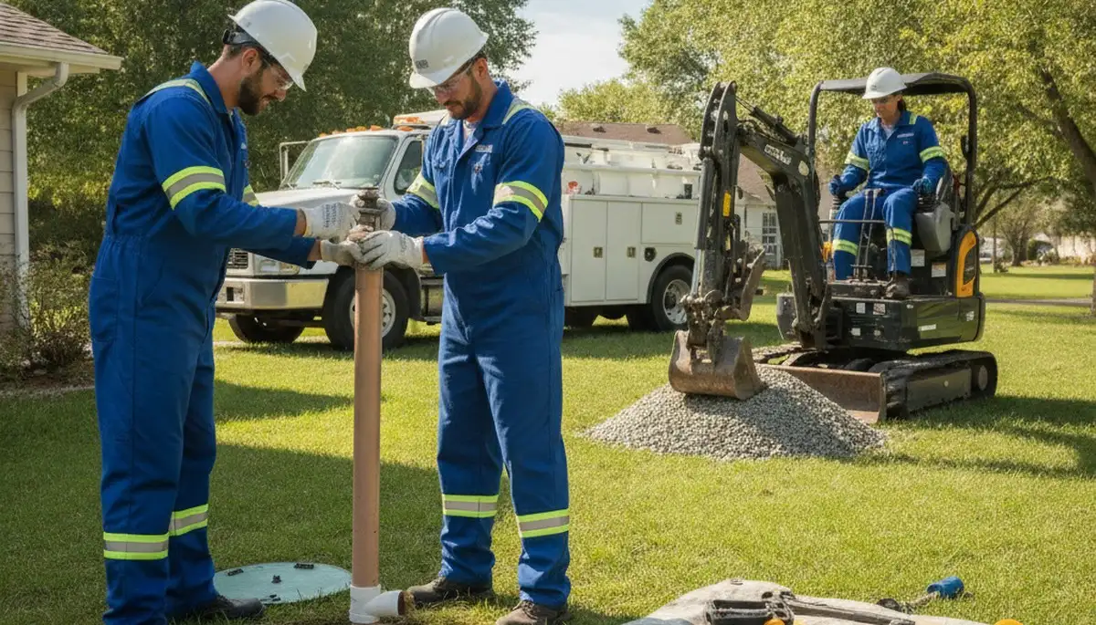 Septic repair technician servicing Greensboro, NC home plumbing system for slow drainage issues