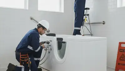 Walk-in tub installation in Greensboro, NC by On Call Plumbers for safer home bathing